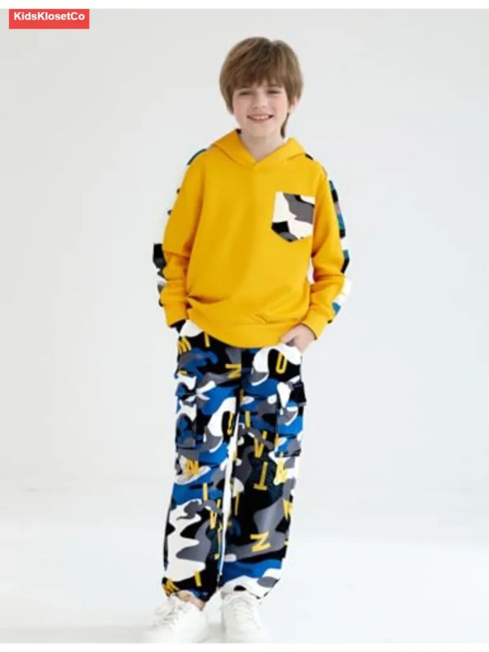 Boys Long Sleeve Hoodie & Cargo Pants 2-Piece Outfit Set
